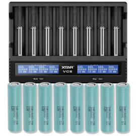 Xtar VC8 Li-ion & NiMH/NiCd batterilader + 8 stk. Samsung INR18650-20R 2000mAh Li Ion-batterier
